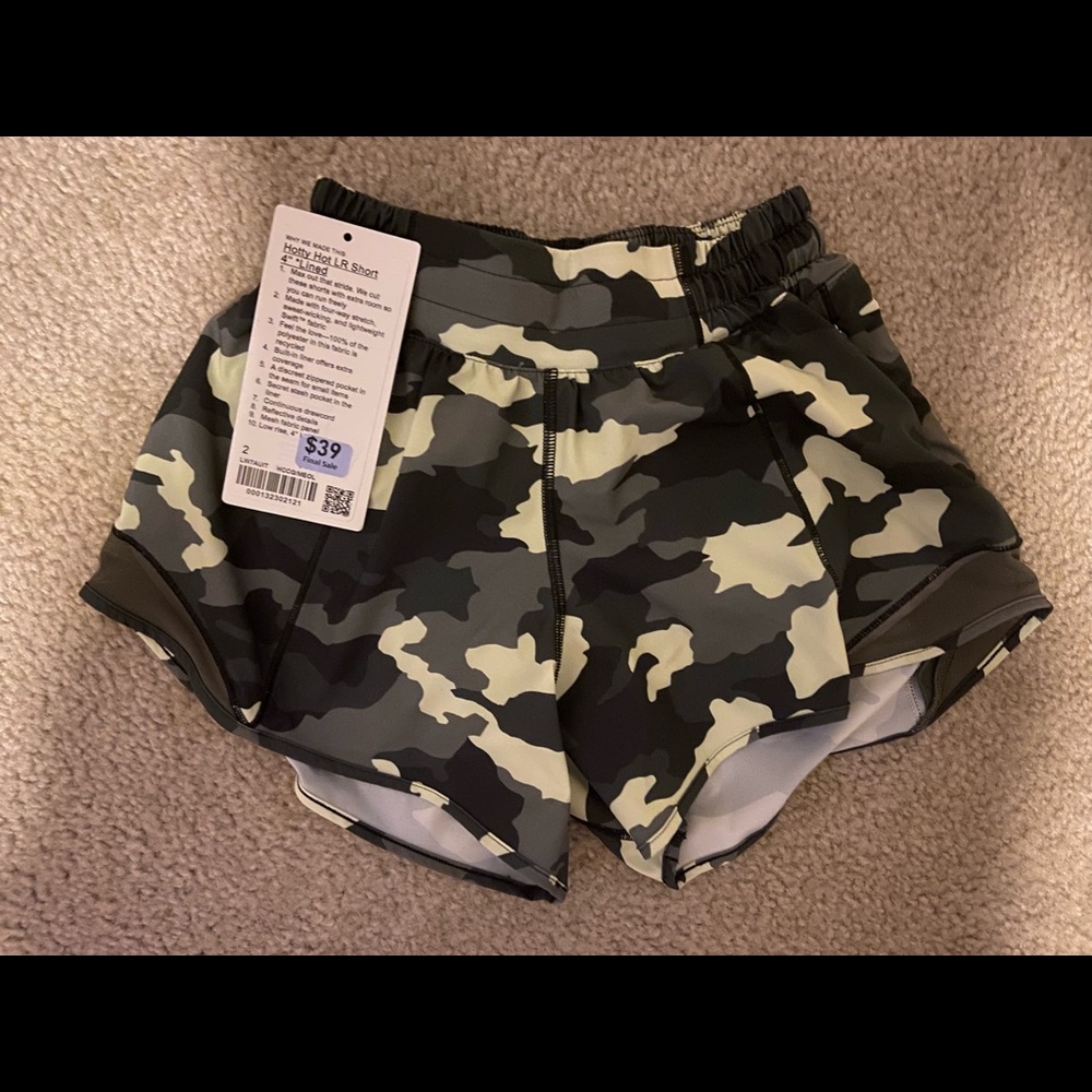 New Camo Lululemon Size 2 Long Hotty Shorts